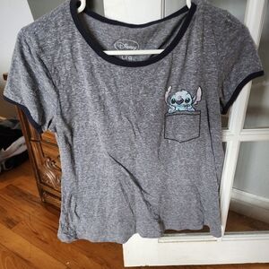 Disney Gray Tee with Stitch Pocket Design
